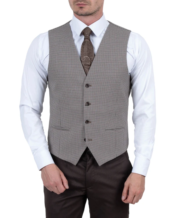 Kamizelka męska w pepitkę z koszulą i krawatem - stylizacja elegancka, Szafler