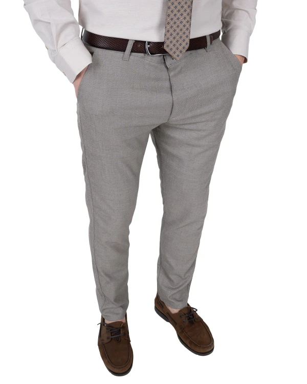 Spodnie męskie jasne szare bez kantów Slim Fit - cała sylwetka, Szafler