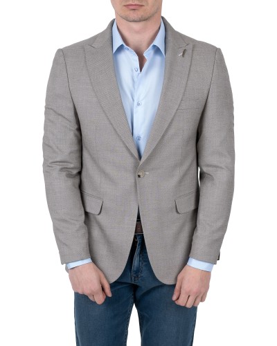 Marynarka męska jasna szara z jeansami - stylizacja smart casual, Szafler