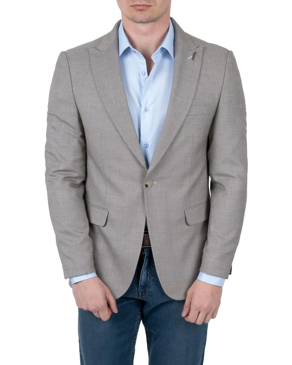 Marynarka męska jasna szara z jeansami - stylizacja smart casual, Szafler