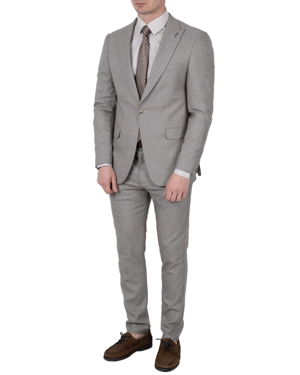 Garnitur męski jasny szary Slim Fit z krawatem - stylizacja elegancka, Szafler