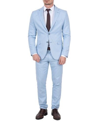 Błękitny garnitur męski slim fit - ujęcie z przodu, Szafler