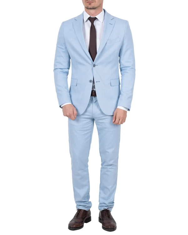 Błękitny garnitur męski slim fit - ujęcie z przodu, Szafler
