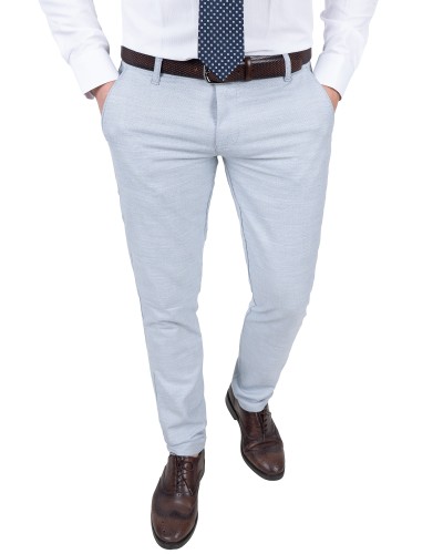 Spodnie męskie szaroniebieskie wizytowe Slim Fit - sylwetka w ruchu z przodu, Szafler