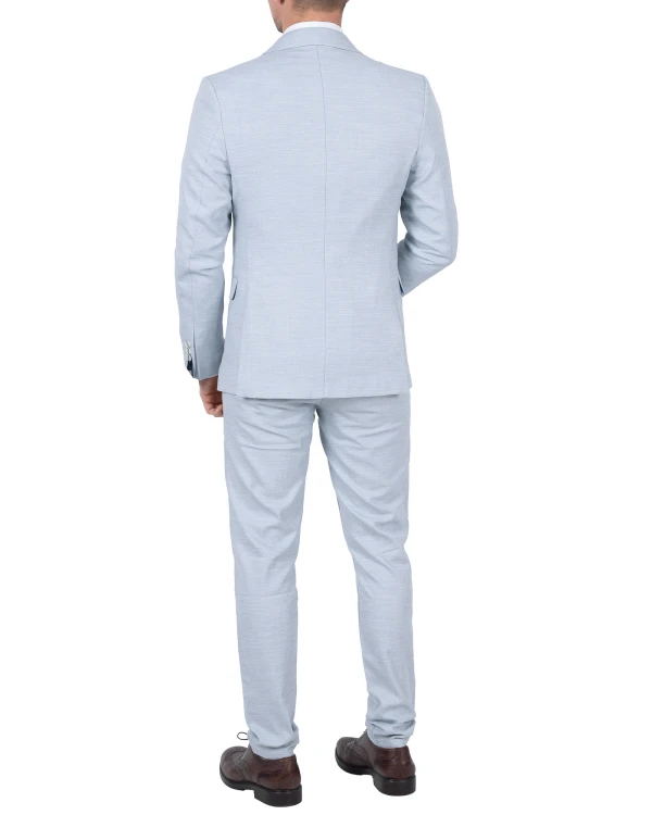 Garnitur męski szaroniebieski Slim Fit - widok z tyłu, dwa rozcięcia marynarki, Szafler