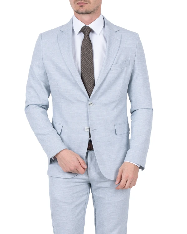 Garnitur męski szaroniebieski Slim Fit - elegancka stylizacja pod krawat, Szafler