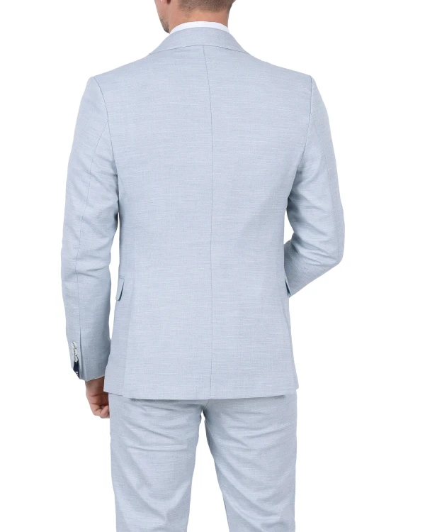 Szaroniebieski garnitur męski slim fit - widok z tyłu, krój marynarki, Szafler