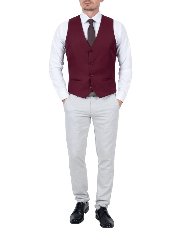 Spodnie męskie jasnoszare wizytowe Slim Fit z kamizelką - cała sylwetka z przodu, Szafler