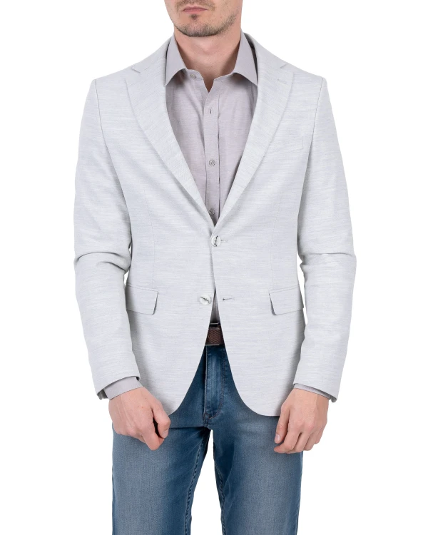 Marynarka męska jasnoszara do jeansów slim fit - ujęcie z przodu, Szafler