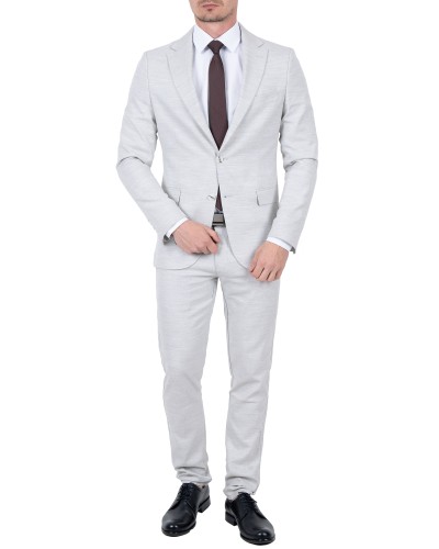 Garnitur męski jasnoszary Slim Fit na wesele - cała sylwetka z przodu, Szafler