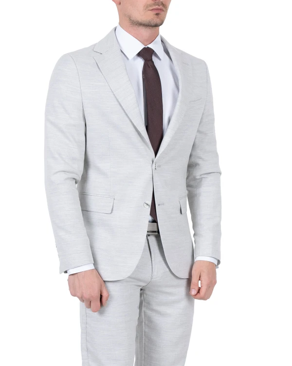 Garnitur męski jasnoszary Slim Fit - elegancka stylizacja pod krawat, Szafler