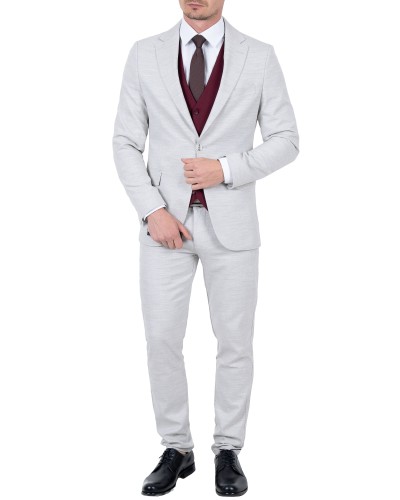 Garnitur męski jasnoszary z kamizelką - elegancka stylizacja z przodu, Szafler