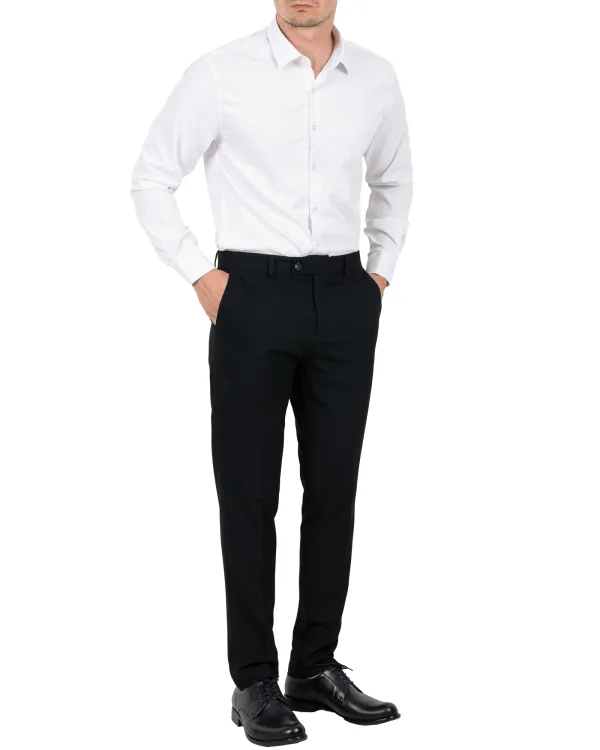 Spodnie męskie czarne w kant wizytowe Slim Fit - cała sylwetka z przodu, Szafler