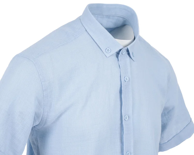 Koszula męska błękitna - kołnierzyk button-down, detal, Szafler