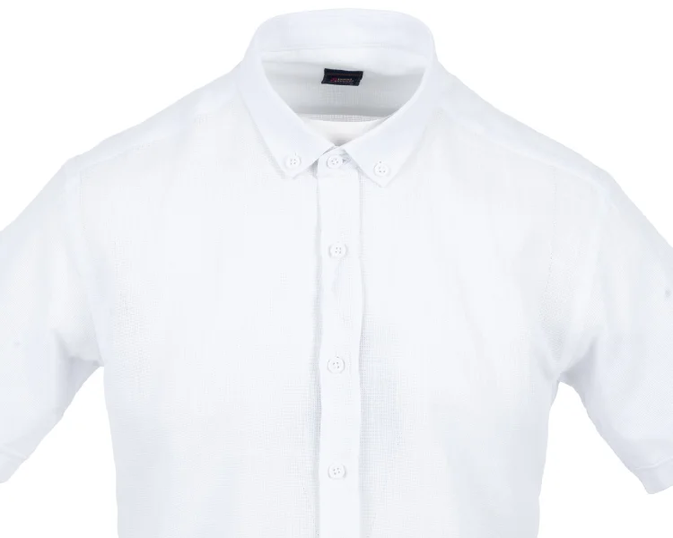 Koszula męska biała - kołnierzyk button-down, detal, Szafler