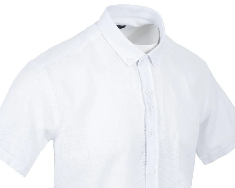 Biała koszula męska - kołnierzyk button-down z boku, detal, Szafler