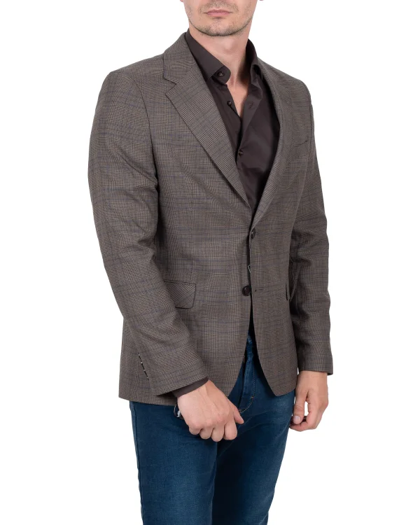 Marynarka w kratę brązowa Slim Fit na luzie - ujęcie 3/4, Szafler