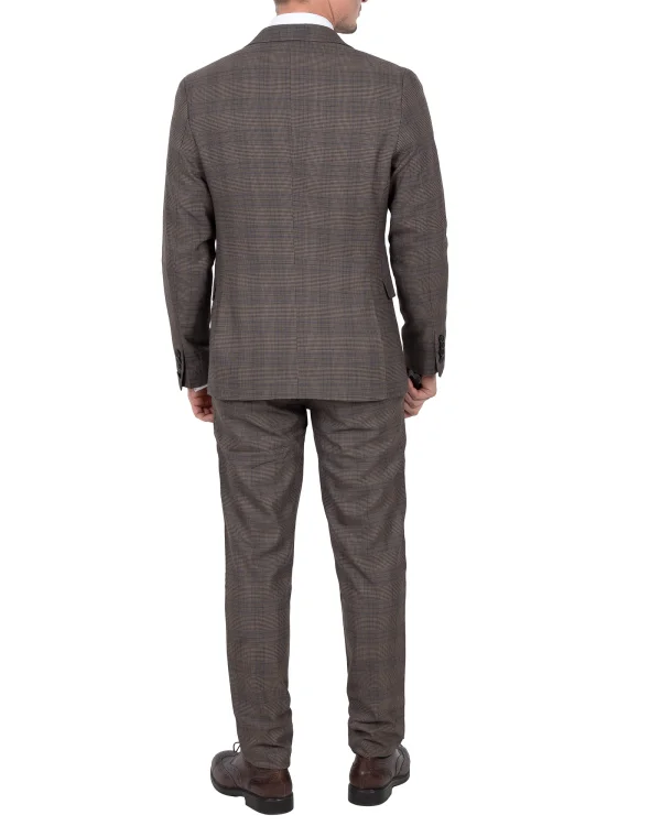 Brązowa marynarka męska Slim Fit w kratę - widok z tyłu, Szafler