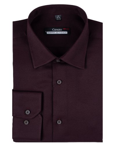 Koszula męska bordowa strukturalna Slim Fit - złożona, widok z przodu, Szafler