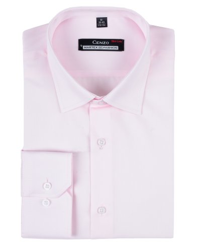 Koszula męska różowa gładka Slim Fit - złożona, widok z przodu, Szafler