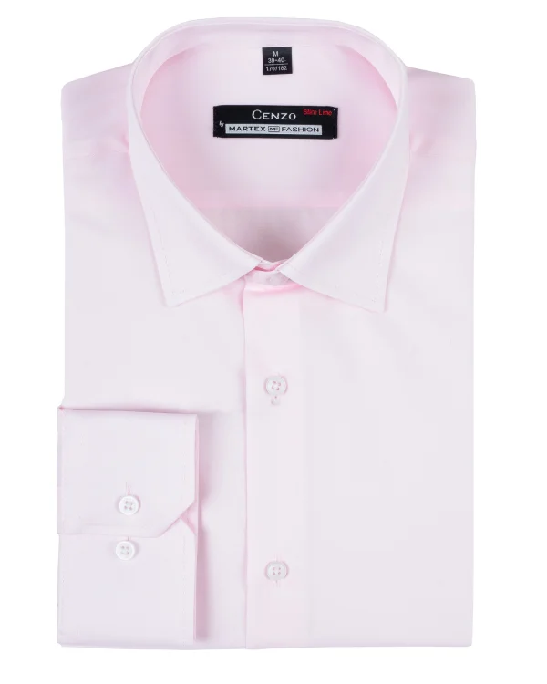 Koszula męska różowa gładka Slim Fit - złożona, widok z przodu, Szafler