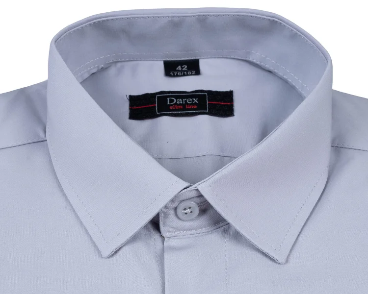 Kołnierzyk szarej koszuli męskiej DAREX slim line, rozmiar 42, detal, Szafler