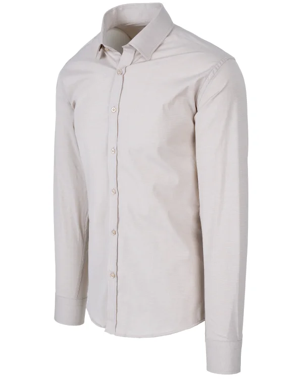 Beżowa koszula Slim Fit - widok z boku, dopasowany krój, Szafler