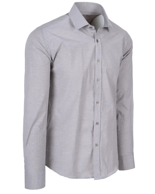 Ciemnobeżowa koszula Slim Fit - widok z boku, dopasowany krój, Szafler