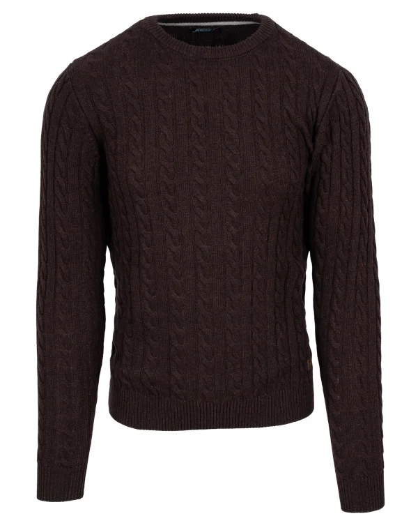 Sweter męski brązowy w warkocz Jordi - widok z przodu, Szafler