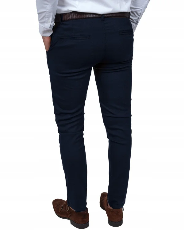 Granatowe spodnie męskie wizytowe Slim Fit - widok z tyłu, Szafler