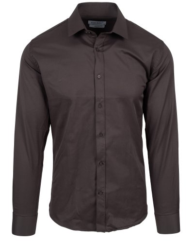 Koszula satynowa męska brązowa Slim Fit z kołnierzykiem, widok z przodu