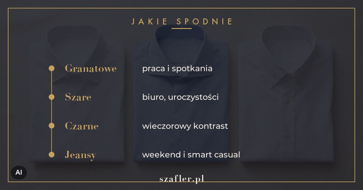 Jakie spodnie do białej koszuli - granat, szary, czarny, beż i jeansy