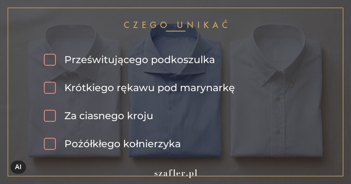 Czego unikać przy białej koszuli - prześwitujący podkoszulek i pożółkły kołnierzyk