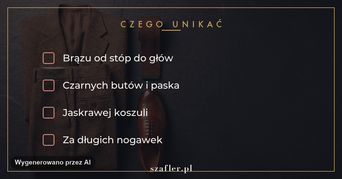 Czego unikać przy brązowych spodniach - brąz od stóp do głów i czarne buty