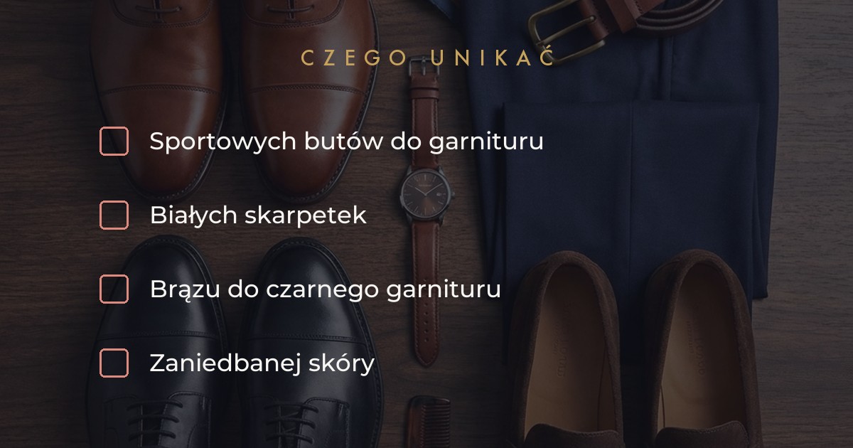 Czego unikać w butach do garnituru - sportowe buty i białe skarpetki