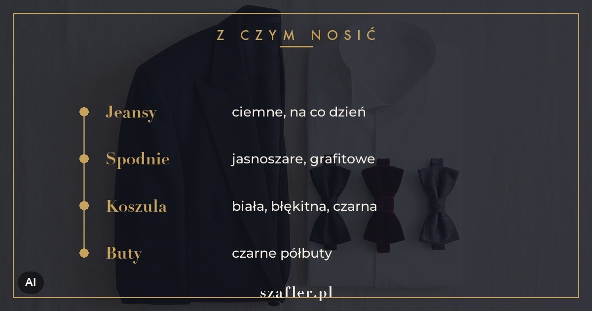 Z czym nosić czarną marynarkę - jeansy, szare spodnie, koszula i buty