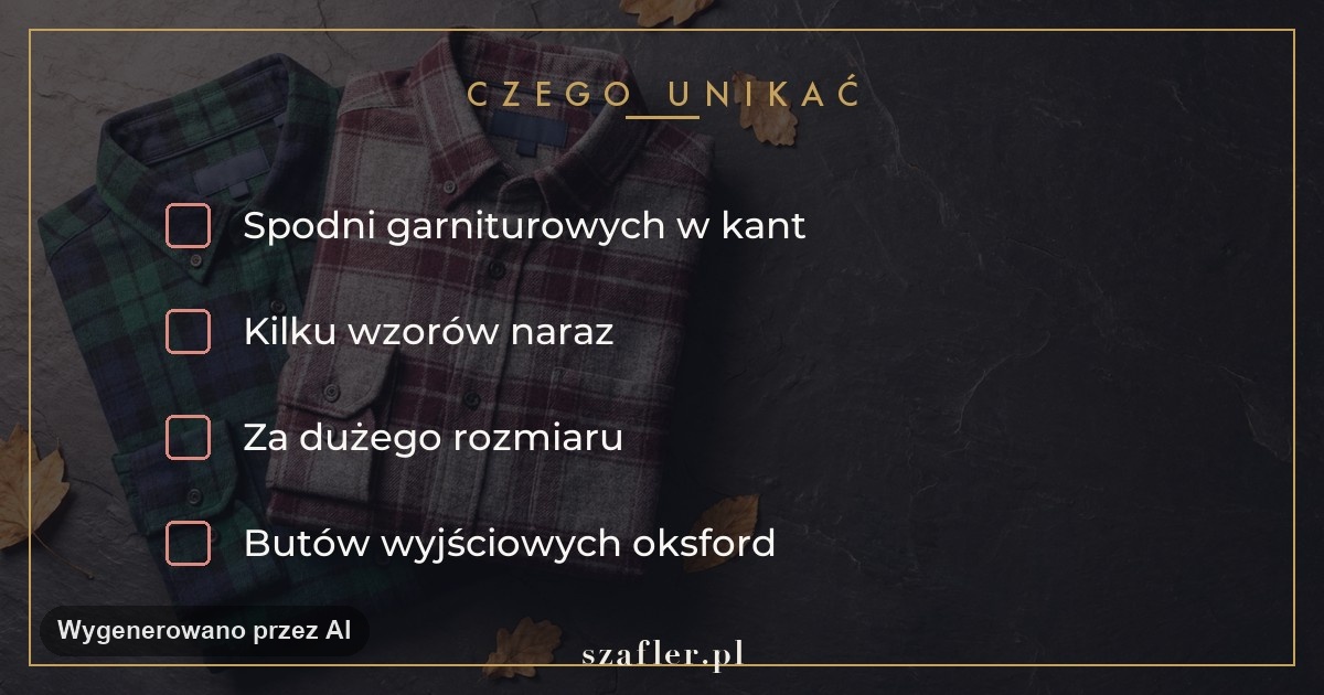 Czego unikać przy koszuli flanelowej - za duża krata i formalne spodnie
