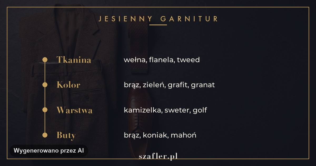 Jesienne kolory garnituru - brąz, butelkowa zieleń, grafit i granat