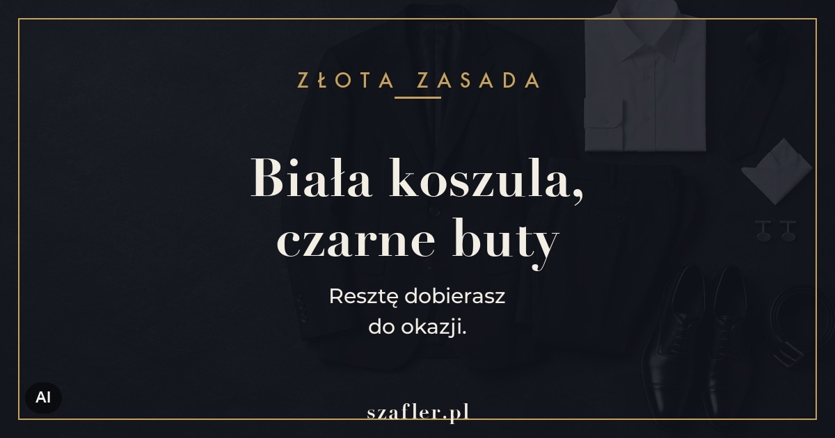 Zasada czarnego garnituru - biała koszula i czarne buty