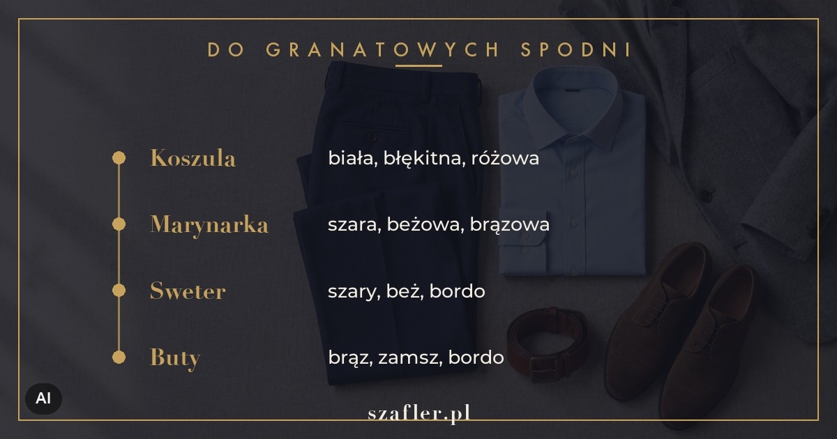 Koszula, marynarka, sweter i buty do granatowych spodni męskich