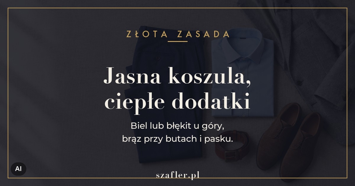 Zasada do granatowych spodni - jasna koszula i ciepłe dodatki