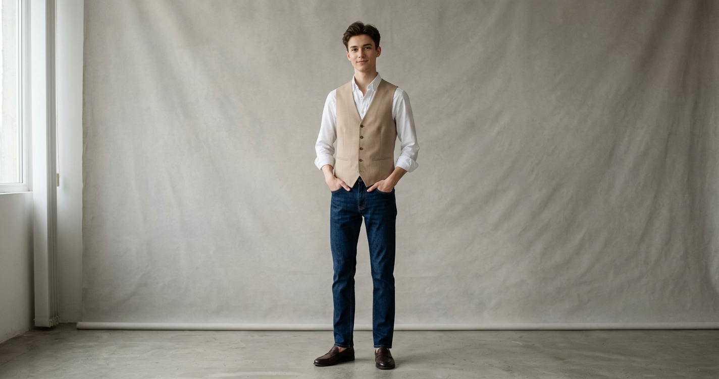 Kamizelka casualowa do jeansów w stylizacji smart casual – krój slim fit