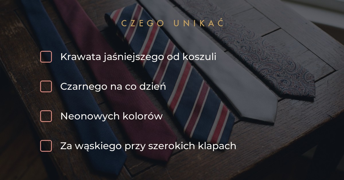 Czego unikać w krawacie do granatowego garnituru - zbyt jasny i za wąski