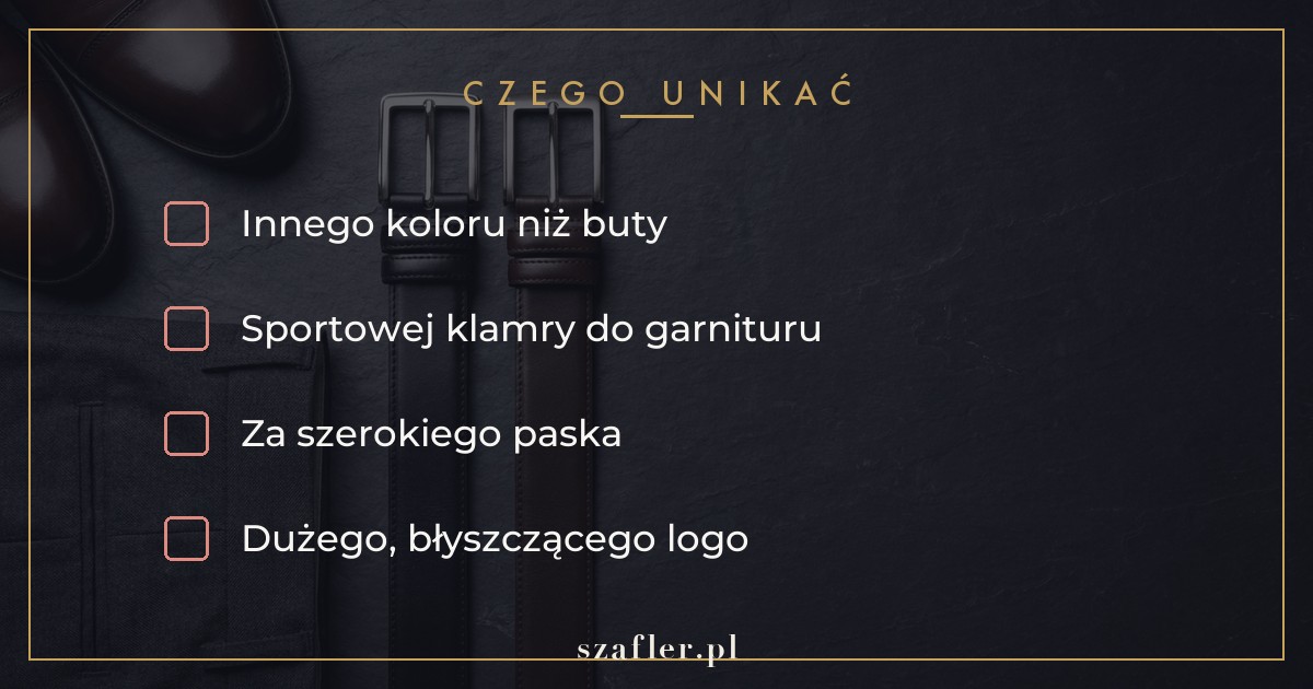 Czego unikać - sportowa klamra i pasek w innym kolorze niż buty