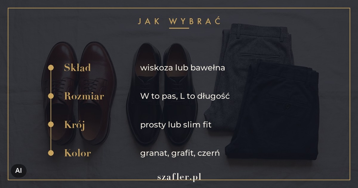 Jak wybrać spodnie materiałowe męskie - skład, rozmiar W i L, krój i kolor
