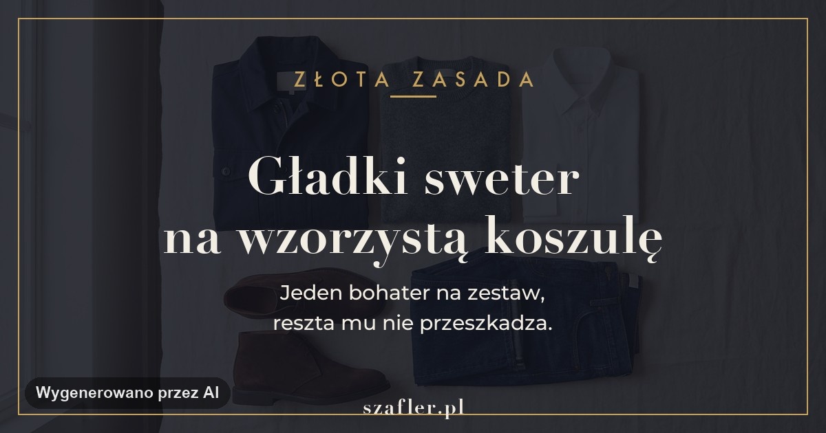 Zasada zestawu - gładki sweter na wzorzystą koszulę