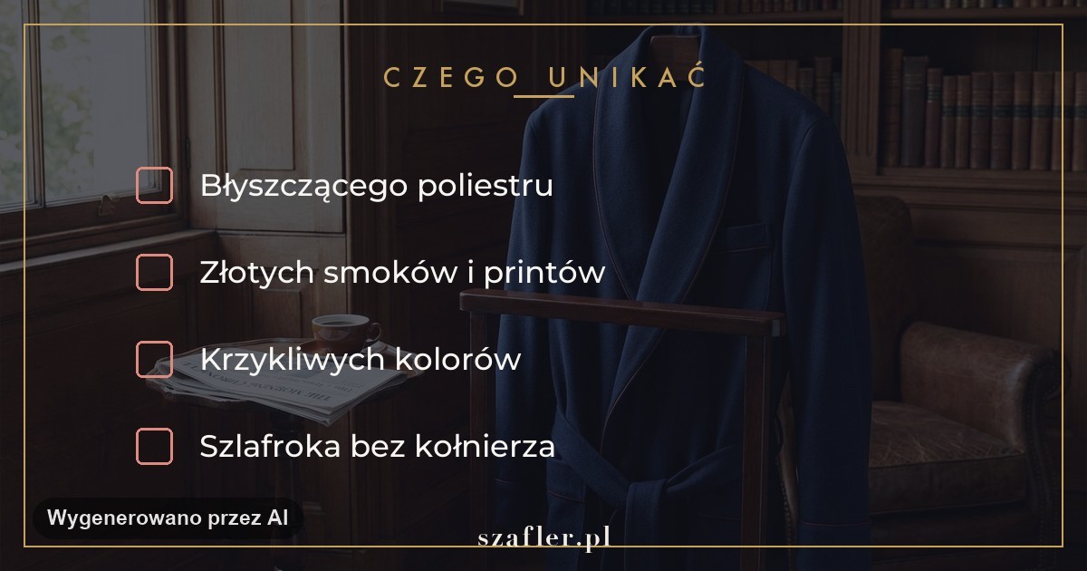 Czego unikać w szlafroku - błyszczący poliester, złote smoki, brak kołnierza