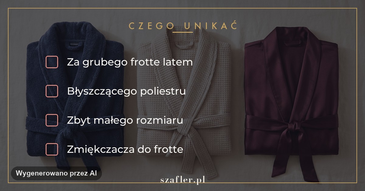 Czego unikać przy wyborze szlafroka - za gruby frotte latem, błyszczący poliester, zły rozmiar