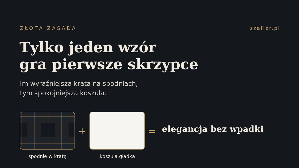 Zasada doboru koszuli do spodni w kratę - jeden wzór w stylizacji