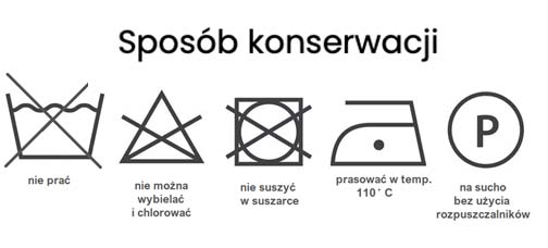 Sposób konserwacji kamizelki - symbole z metki